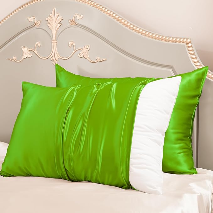 PROMEED 23 Momme Silk Toddler Pillowcase 2 Pack with Free Laundry Bag, Natural Highest Grade 6A+ 100% Mulberry Silk Pillow Case Set of 2, Zipper (Toddler/Travel 13"x18", Green)
