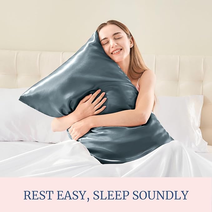 BEDELITE Satin Pillowcase for Hair and Skin, Super Soft and Cooling Similar to Silk Pillow Cases 2 Pack with Envelope Closure, Gift for Women Men(20"x30" Queen Size, Space Grey)