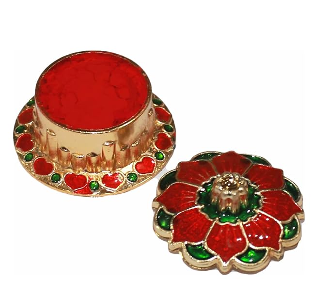 Indian Dark Red Pure Kumkum Powder (Sindoor, Kumkuma, Kum Kum) for Makeup, Pooja and Other Hindu Rituals Fancy Box Packing (Dark Red, Fancy Box 1)