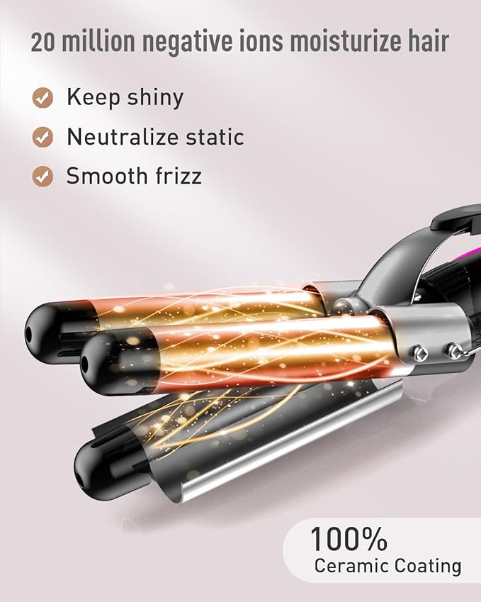 BESTOPE PRO 5 in 1 Curling Wand Set - 3 Barrel Hair Crimper, Fast Heating Ceramic Curling Iron - Gray