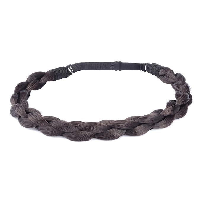 DIGUAN Chubby Narrow Synthetic Hair Braided Headband Classic Chunky Plaited Braids Elastic Stretch Hairpiece Women Girl Beauty accessory, 58g (Brunette Brown)
