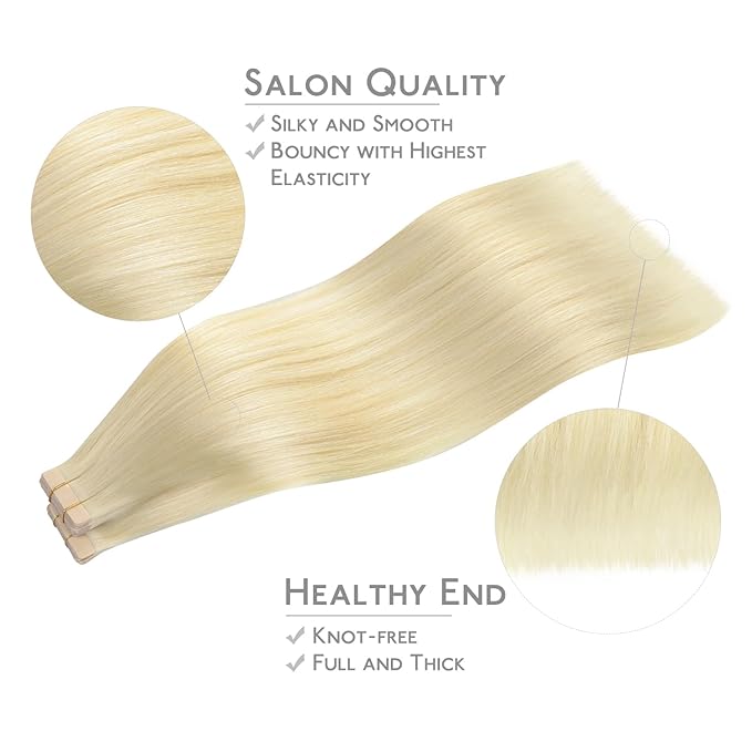 WENNALIFE Tape in Hair Extensions, 40pcs 60g 10 Inch Bleach Blonde Human Hair, Straight Invisible Reusable Real Extensions