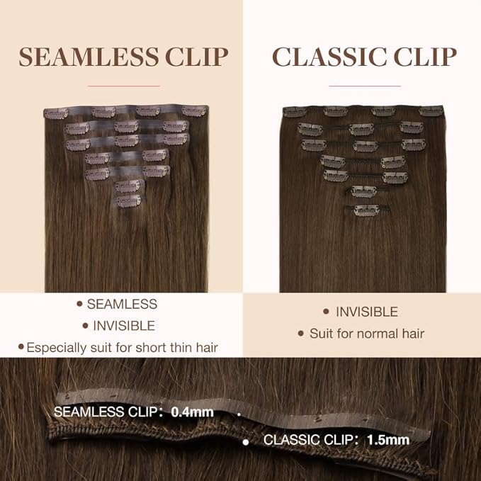 GOO GOO Clip in Hair Extensions Real Human Hair, Remy Human Hair Extensions Clip ins for Women, Natural Human Hair, 22inch 110g 7Pcs, 4A Chocolate Brown