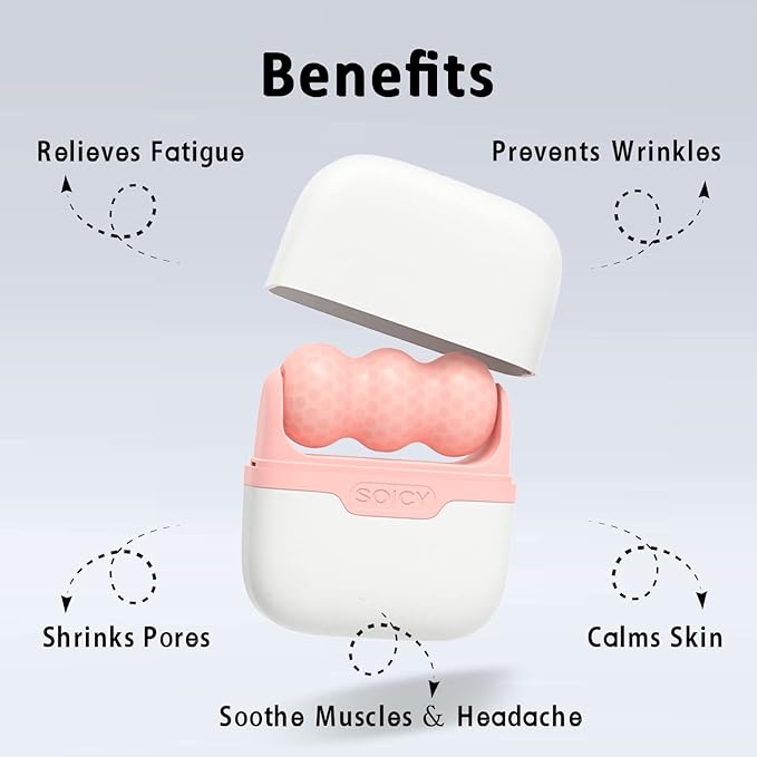 Ice Roller for Face and Eyes - Facial Skin Care Tools with 2 in 1 Face Roller and Travel Case, Self Care Gift for Men Women (Pink)