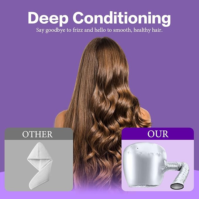 Hooded Hair Dryer Bonnet - Fast-Drying Bonnet Hair Dryer for Natural Hair, Deep Conditioning, Styling, & Curl Enhancing - Adjustable Fit, Heat Distribution, Portable & Lightweight for Travel（Silver）