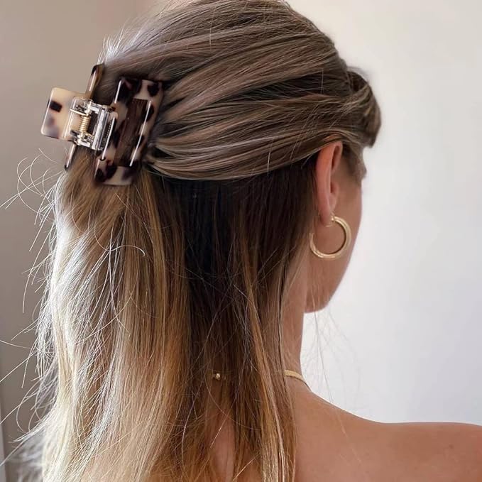 Tortoise Hair Clips for Women - 4Pcs 2" Small Acetate Matte Claw Barrettes for Thick & Thin Hair
