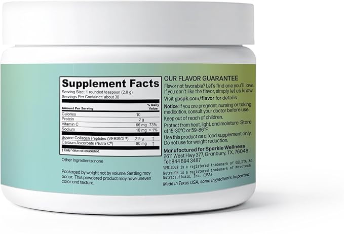 Sparkle Wellness VERISOL Bioactive Hydrolyzed Collagen Peptides | Collagen Powder Supplement with Vitamin C for Skin, Hair & Nail Health | Skin Boost (No Flavor) [30-Serves]