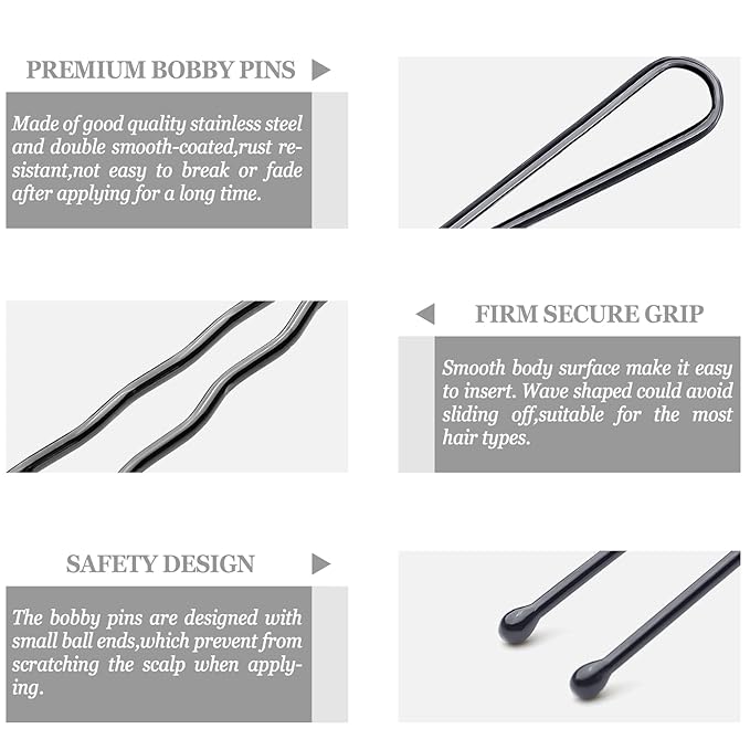 100PCS 2.4Inch U Shaped Hair Pins,Black Bobby Pins for All Hair Types,Hair Pins for Women,Pain-Free U Pins for Buns With Box（Black）