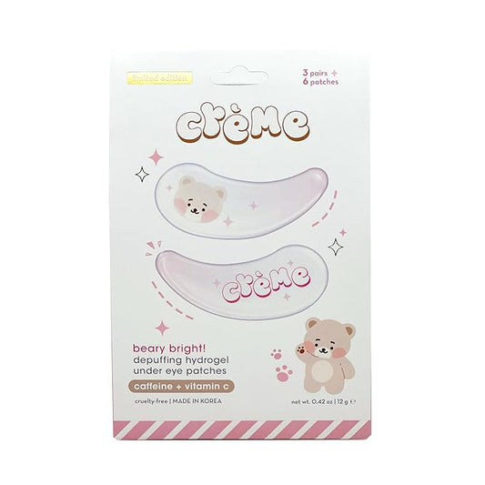The Crème Shop Boba Bears Beary Bright Depuffing Hydrogel Under Eye Patches, Hydrating Under Eye Patches, Under Eye Patches for Puffy Eyes (Pack of 3)