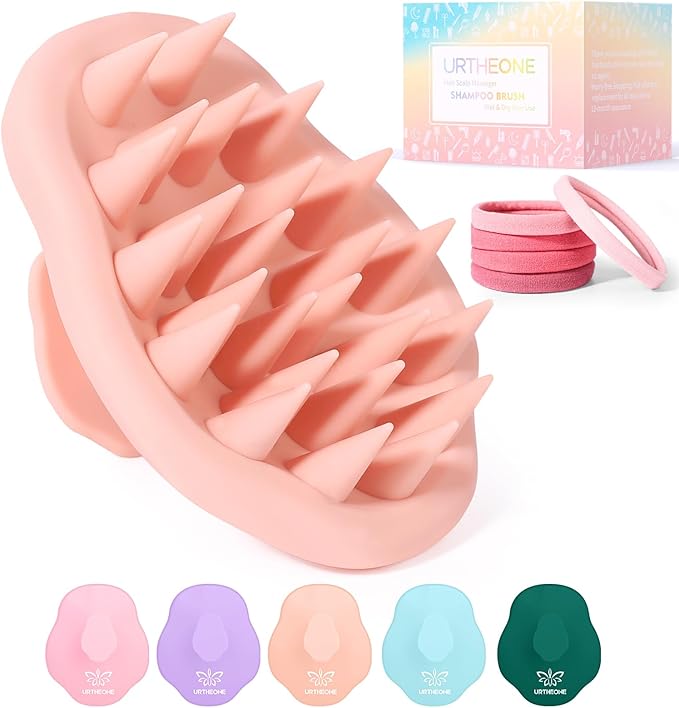 URTHEONE Scalp Massager Shampoo Brush for Hair Growth,Soft Silicone Scalp Scrubber Shower Brush for Women Men Kids Stress Relax&Scalp Exfoliator,Scalp Scrubber for Dandruff Removal (Salmon)