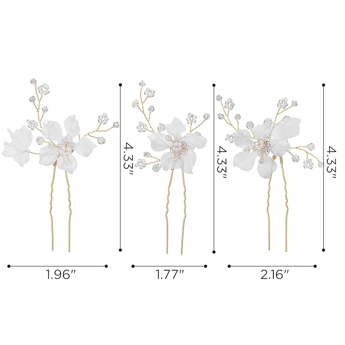 SWEETV 3Pcs Bridal Hair Pins White Flower Bride Hair Pieces Wedding Hair Side Combs Floral Headpieces Accessories Fall Beach Clip for Brides Bridesmaids Women Girls