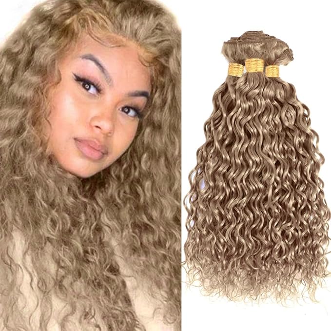 Color #22 Bundles Human Hair Ash Blonde Water Wave Bundle 18 20 22 Inch Niegmeag Color #22 Wet and Wavy Bundle Hair Weave Grey Blonde Color 300g
