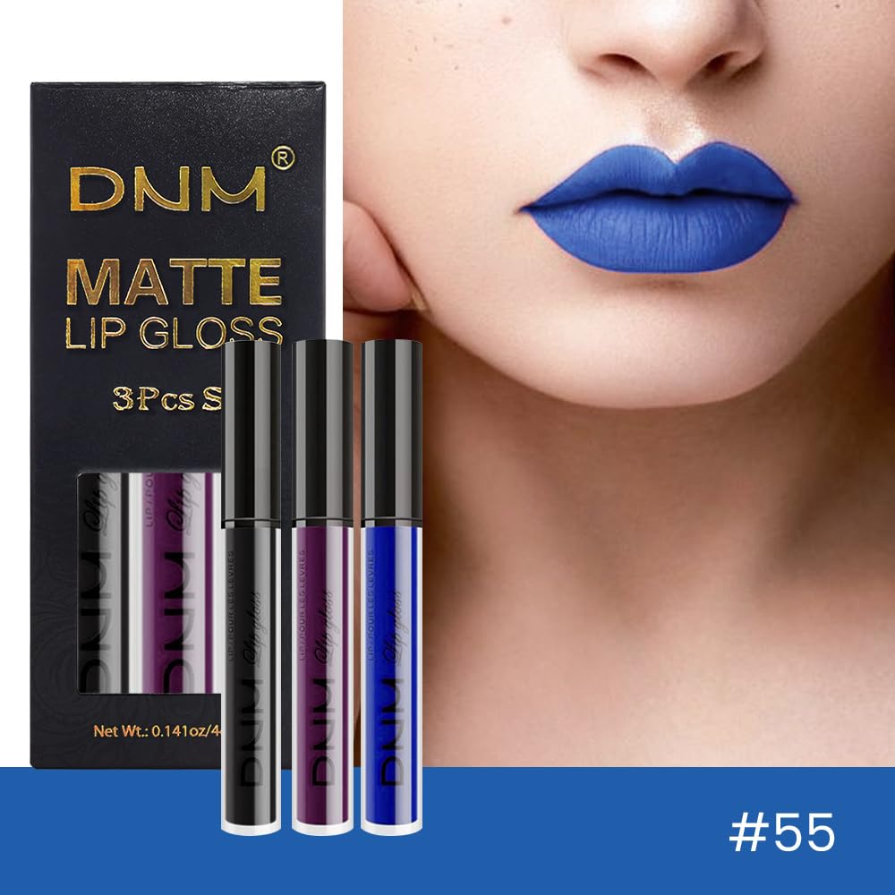 evpct 3Pcs Dark Purple Black Royal Blue Matte Liquid Lipstick Lip Stain Sets for Women Matte+Lipstick Long Lasting Waterproof Permanent 24 hr Hours Magic Lipstick 24 Hours original, Set27