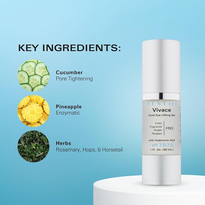 Vivace Eye Lifting Gel - Revitalize & Firm - Natural Botanical Ingredients - Morning Skincare - Cucumber Extract, Sea Kelp, Hyaluronic Acid & More - Suitable for All Skin Types- 1 fl oz