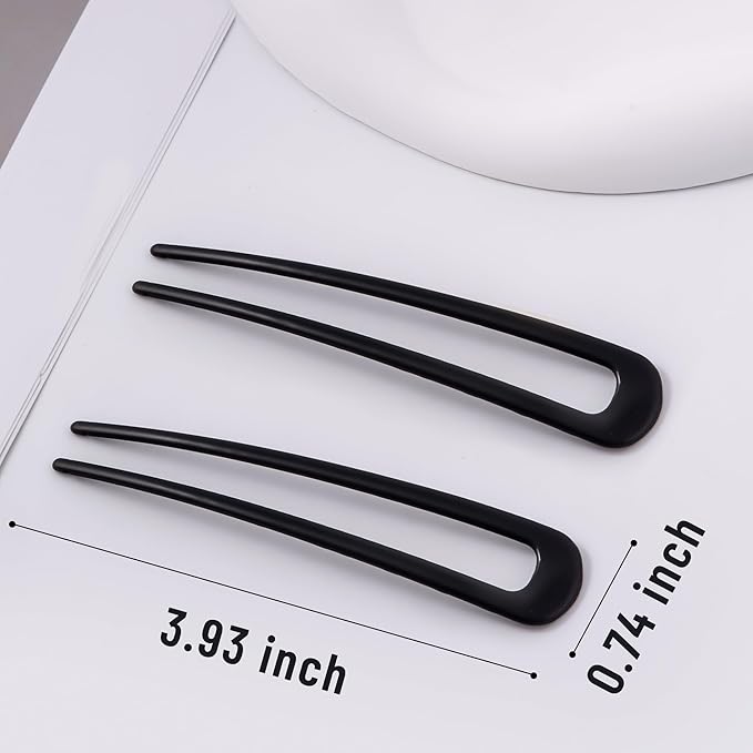 6Pcs Metal French Hair Pins for Women U Shape Sticks 3.9 Inch Vintage Fork for Hairstyle Accessories(Black)
