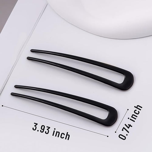 6Pcs Metal French Hair Pins for Women U Shape Sticks 3.9 Inch Vintage Fork for Hairstyle Accessories(Black)
