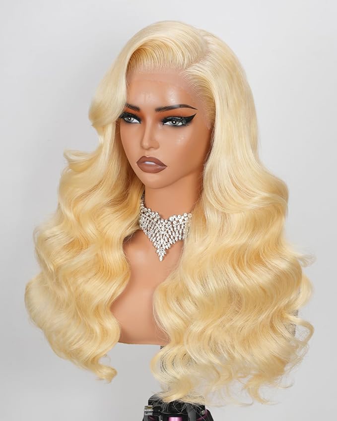 32 Inch 613 13x6 Lace Front Wig Human Hair 180 Density Blonde Wig Human Hair Body Wave 100% Real Human Hair True Length Random Dyeing No Shedding No Synthetics Triple Lifespan 3X