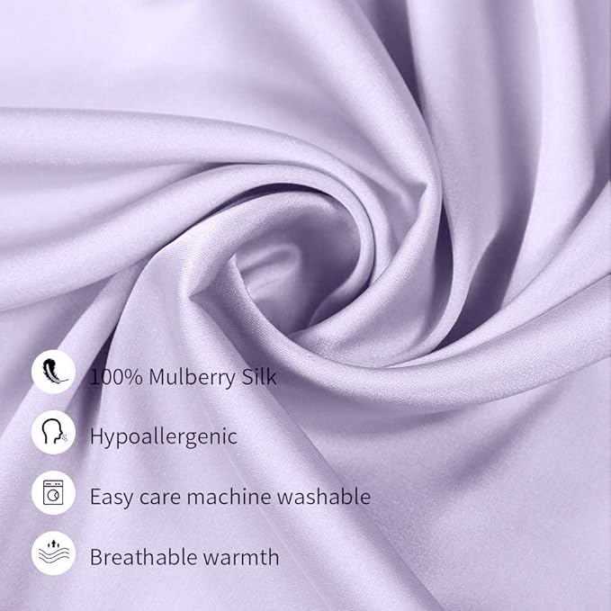 100% Mulberry Silk Pillowcases Set of 2 for Hair and Skin and Super Soft and Breathable King Size Nature Silk Pillowcases (King, Light Purple)