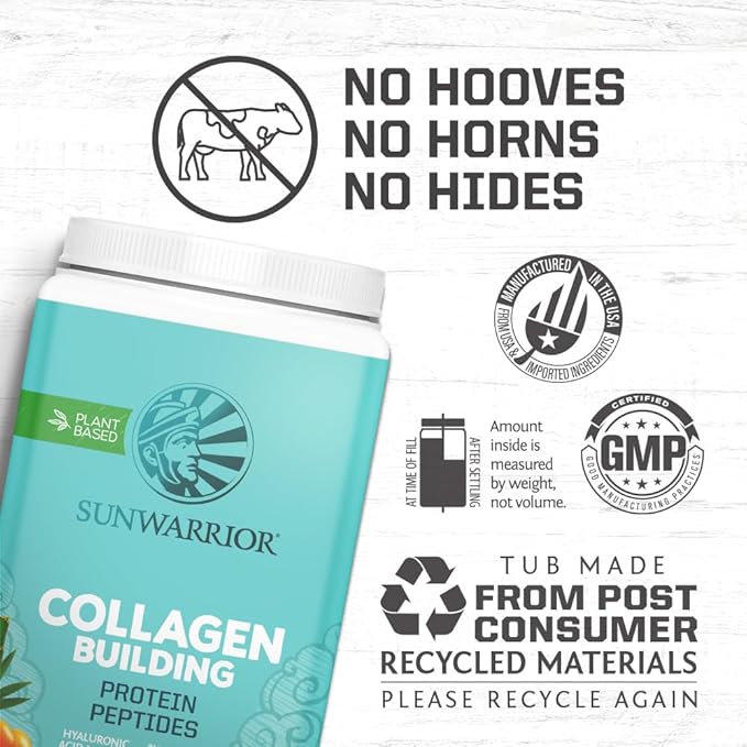 Sunwarrior Collagen Peptides Building Powder | Vegan Collagen for Women Plant-Based Protein Powder | Hyaluronic Acid, Biotin, Silica, Vitamin C for Hair Skin & Nails | 40 Servings, Vanilla Flavored