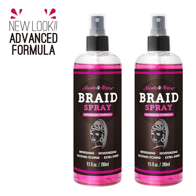 Nicole & Alyssa - Braid Spray 9.5oz - for BOHO Braids, Twists, Locs, Box Braids, Knotless Braids, Cornrows - Braid Sheen, Refreshing, Moisturizing, Detangling, Extra Shine (Pack of 2)