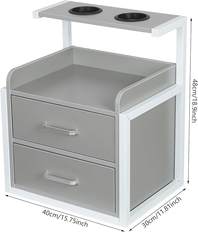 Suspended Salon Station for Hair Stylist, Wall Mounted Styling Salon Station Storage Cabinet w/2*Drawers &Hair Dryer Stand,Floating Nightstand Stylist Storage Cabinet for Home (Gray+ Silver)