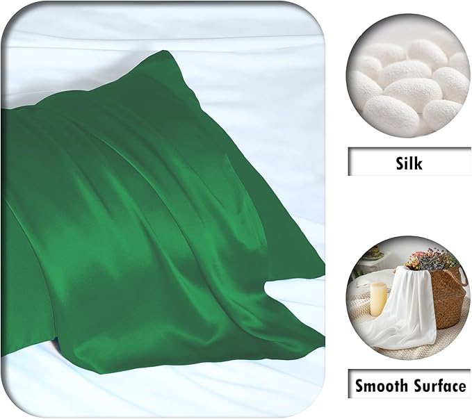 Silk Pillow Cases 2 Pack Soft Breathable and Sliky King Size Pillow Cases Set of 2,Natural Mulberry Satin Silk Pillowcase with Hidden Zipper for Hair and Skin (Olive Green,20"X 36",2pcs)