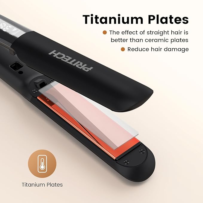 PRITECH Flat Iron Hair Straightener and Curler 2 in 1, Titanium Flat Iron with Negative Ions, Adjustable Temp(248℉-450℉) and Automatic Shut Off (Black)