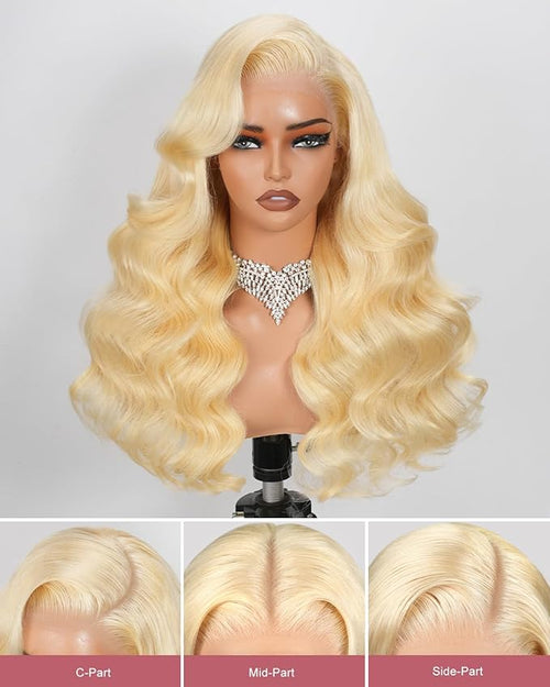 38 Inch 613 13x6 Lace Front Wig Human Hair 180 Density Blonde Wig Human Hair Body Wave 100% Real Human Hair True Length Random Dyeing No Shedding No Synthetics Triple Lifespan 3X