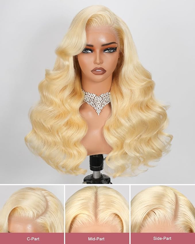 613 13x6 Lace Front Wig Human Hair 180 Density Blonde Wig Human Hair 26 Inch Body Wave 100% Real Human Hair True Length Random Dyeing No Shedding No Synthetics Triple Lifespan 3X