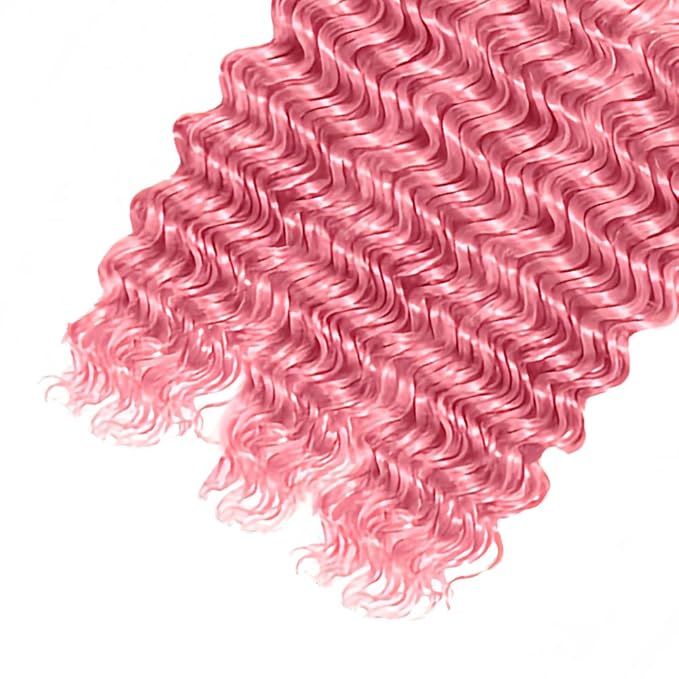 30 32 34 Inch Pink Deep Wave Bundles Human Hair Light Pink Bundles Niegmeag Brazilian Virgin Soft and Silky Remy Hair Extensions Pure Pink Deep Wave Bundle