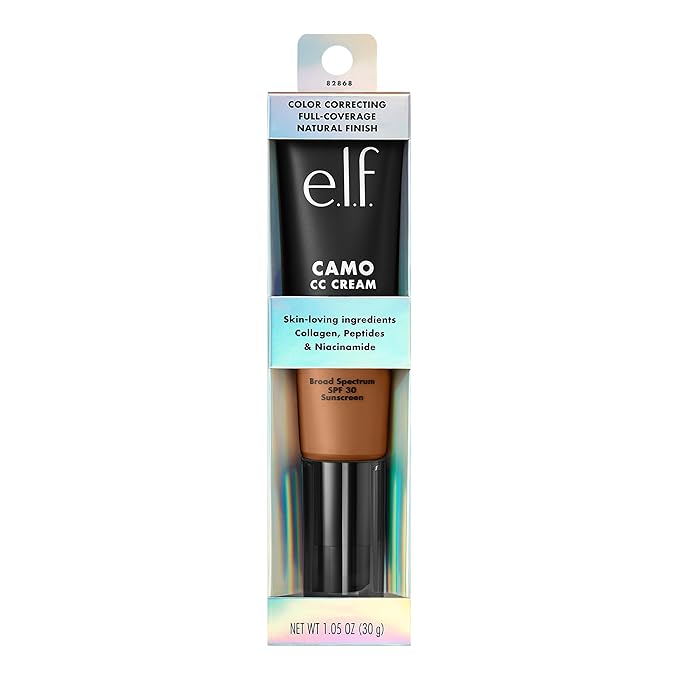 e.l.f. Camo CC Cream, SPF 30 Color-Correcting Medium-To-Full Coverage Face Foundation, Delivers An Airbrushed Finish, Vegan & Cruelty-Free, Tan 460 W