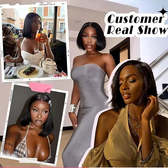 Bob Wig Human Hair 13X4 Lace Front Wigs Human hair Short Straight Frontal Bob Wig HD Transparent Lace Frontal wigs Pre Plucked for Women Glueless Wigs With Baby Hair Natural black10Inch-4