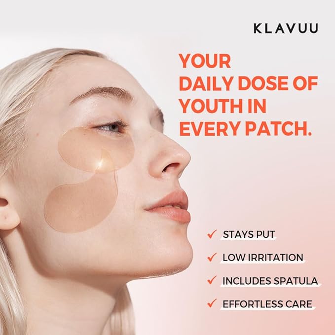 KLAVUU Real Vegan Collagen Eye Patches (60 Patches) - Korean Overnight Under Eye Mask for Puffy, Sagging Eyes, Fine Lines & Wrinkles | Elasticity Boost with Low-Molecular Carrot Collagen (500 Daltons)