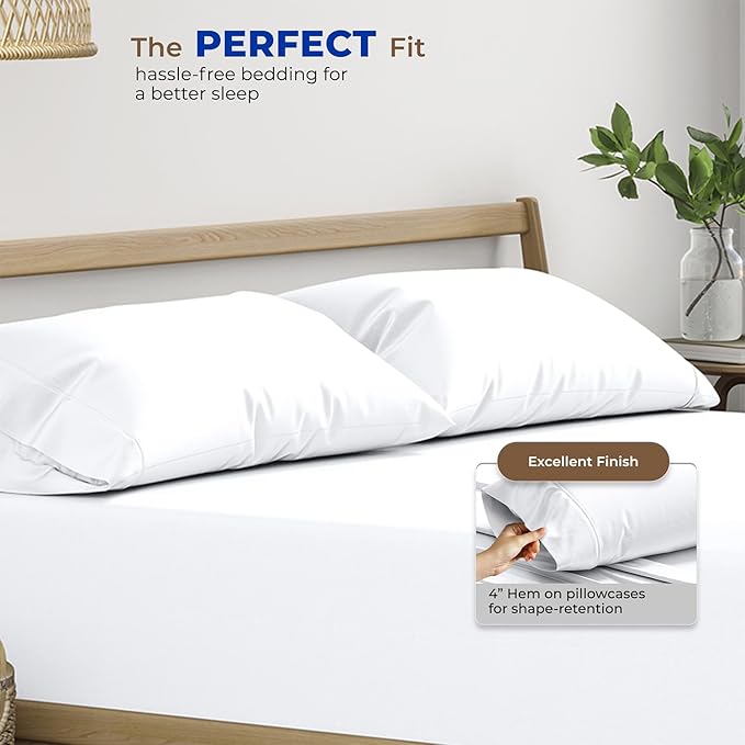 THREAD SPREAD 100% Egyptian Cotton Pillow Cases King - 1000 Thread Count White King Pillow Cases Set of 2, Soft Cooling & Breathable Extra Long Staple Sateen Weave Cotton Pillowcases for King Pillows
