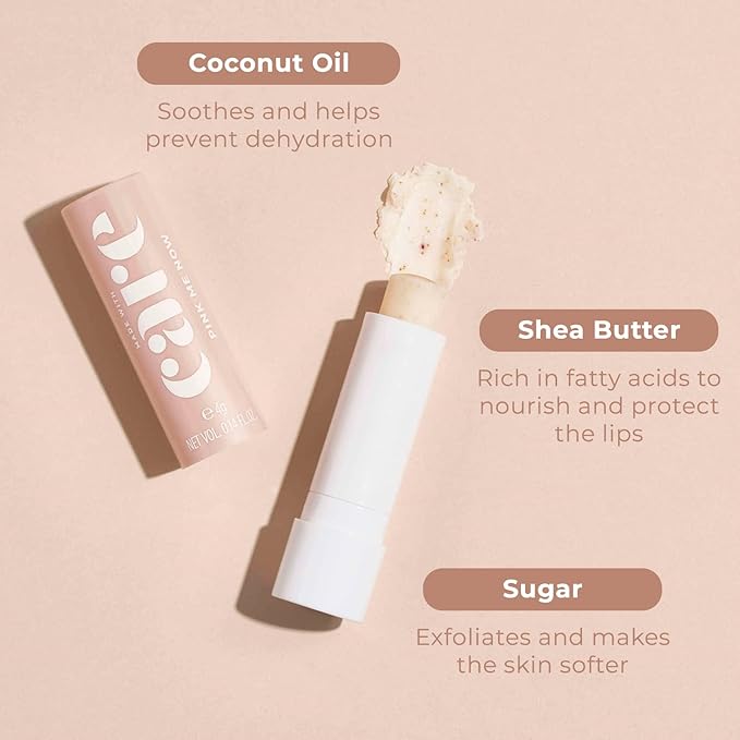PINK ME NOW, Exfoliating Rosy Lip Balm, Daily Natural Lip Balm with 3-in-1 Action, (4g)