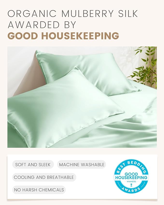 THXSILK Set of 2 Silk Pillowcase for Hair and Skin, 100% Mulberry Silk Bed Pillowcase Ultra-Soft, Hypoallergenic Soft Breathable Silk Pillow Case with Hidden Zipper, King Size 20"x36", Turquoise Green