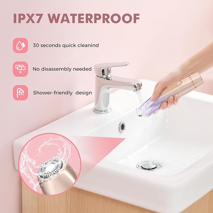 2 in 1 Bikini Trimmer for Women, Dual Head Electric Razor, IPX7 Waterproof Wet/Dry Use Women Electric Shaver, Painless Body Facial Hair Remover for Bikini Legs Arm Underarm, (Purple)