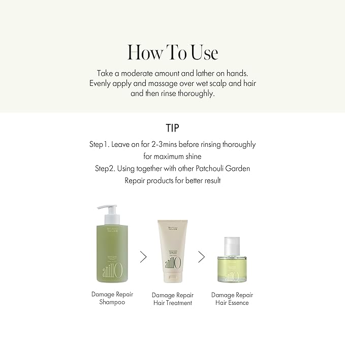 Patchouli Garden Damage Repair Shampoo - Korean Hair Care Nourishing Shampoo for Men & Women w/Patchouli Leaf Water, Protein Complex & Green Herb Complex - Vegan Scalp Cleanser (15.22 fl.oz)