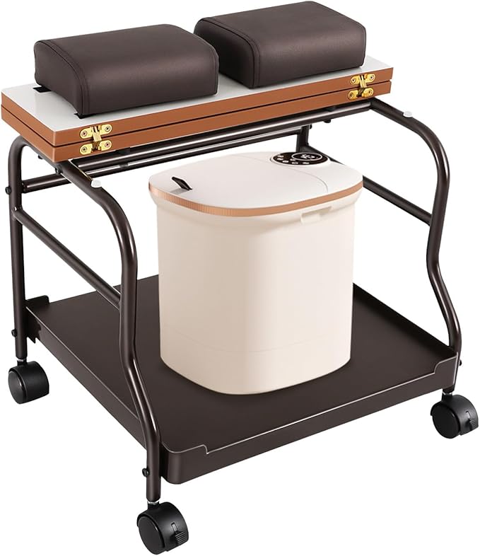 Beauty Salon Nail or Foot Bath Spa, 2Tier Portable Esthetician Trolley Cart Pedicure Manicure Funiture Massage Table Salon Supplies with 4 Wheels for Foot Rest, Hair Salons, Home (Coffee)