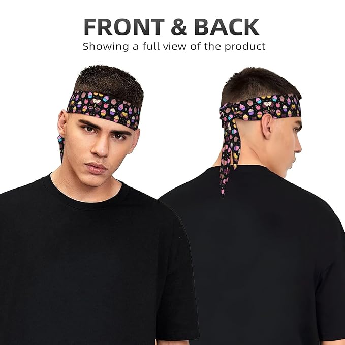 Boys Girls Space Galaxy Ice Cream Cake Black Sports Sweat Bands Boho Style Beauty Skinny Hair Band Headdress for Sports Fitness Shower