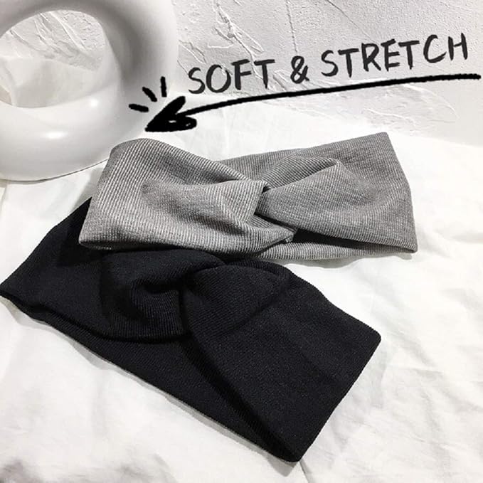 Huachi Turban Headbands for Women Trendy, Wide Women Head Bands, Fall Fashion Must Haves Thick Boho Stretchy Hair Bands Non Slip for Girls Yoga Workout Fashion Hair Accessories, Solid Color