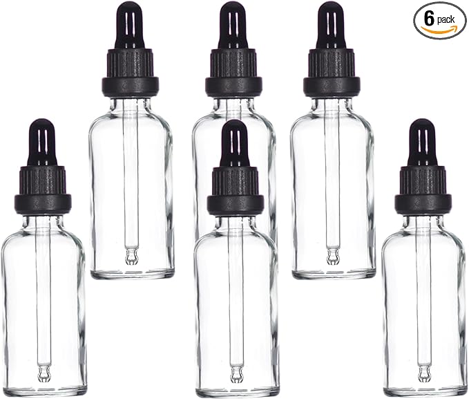 YIZHAO Clear Glass Dropper Bottle 2oz, Tincture Bottles with Glass Dropper, for Essential Oils, Aromatherapy, Cosmetic, Laboratory, Pharmacy, Liquids, Travel –6 Pcs