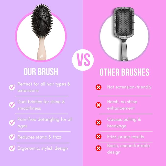 SimplyHair Ultimate Hair Extension Brush & Detangler Anti-Static, Dual Bristle Design, Soft Boar Bristle, Great for All Hair Types & Extensions - Biege Ombre Brush Ideal for Adults & Kids