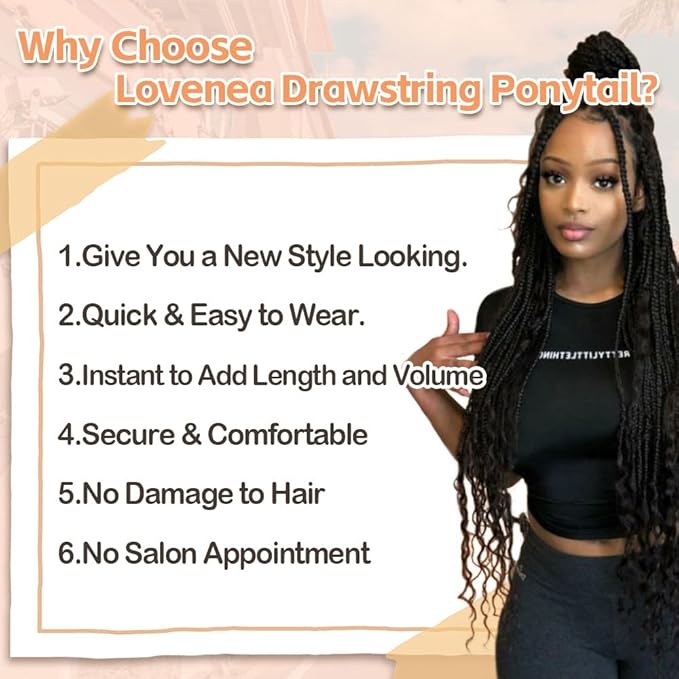 Drawstring Ponytail for Women Boho Box Braids with Long Wavy Hair Ponytail Extension Synthetic Hair Extensions Ponytail for Daily Use (BUG#, 18 Inch)