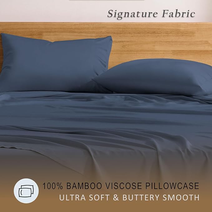 TOSMO Luxury Pillow Case Set of 2-100% Viscose Derived from Bamboo - Oeko-TEX, Silky Soft, Breathble & Cooling Pillow Cases with Envelope Closure (King / 20x40, Slate)