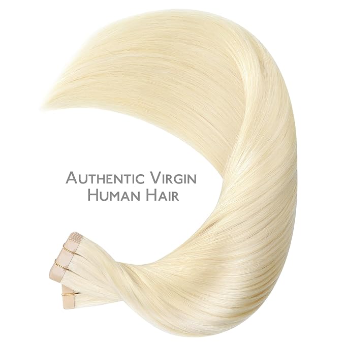WENNALIFE Tape in Hair Extensions Human Hair, 40pcs 100g 20 inch Platinum Blonde Hair Extensions Real Human Hair Straight Tape in Extensions Invisible Human Hair Extensions