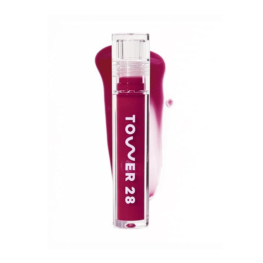 Tower 28 ShineOn Lip Jelly, WILD, Non-Sticky, Hydrating Vegan Lip Gloss in Sheer-ish Raspberry, Moisturizing Apricot and Raspberry Seed Oil, Clean, Cruelty Free