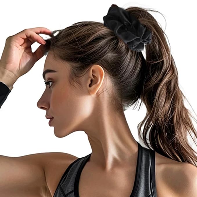 2PCS Black Extra Large Satin Scrunchies for Women Thick Hair - No Damage Hair Ties 6.3Inches Big Hair Scrunchy Oversized Thick Elastic Hair Bands Ponytail Holders Jumbo Scrunchies (Black*2)
