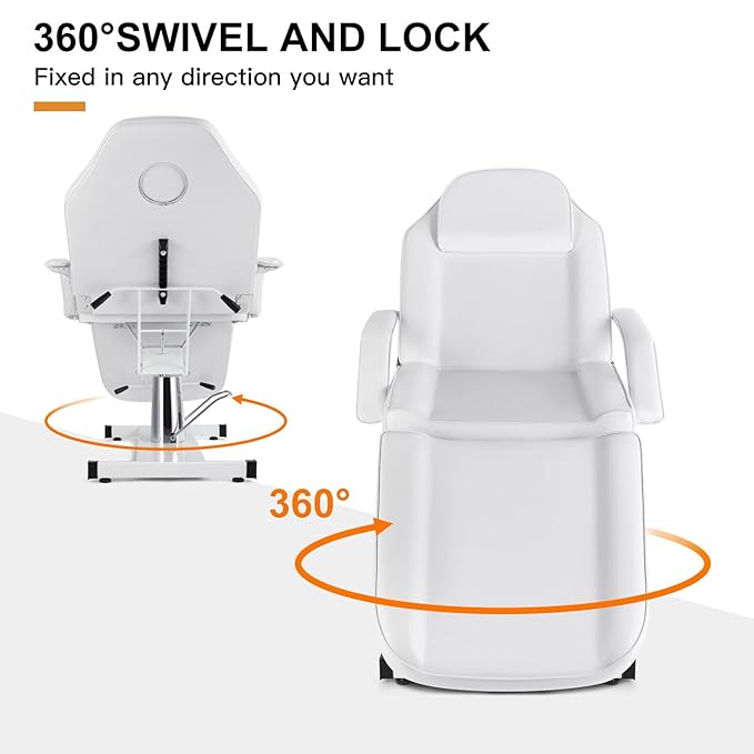 Artist hand Professional Hydraulic Tattoo Bed Swivel aesthetician Chair Adjustable Beauty Esthetician Spa Table for Eyelash Facial Bed Extensions Salon Equipment (White)