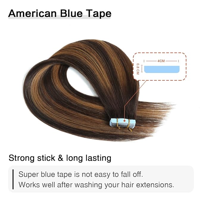 SUYYA Tape in Hair Extensions Human Hair Balayage Darkest Brown to Light Brown 12 Inch 40g/pack 20pcs Straight Seamless Skin Weft Tape in Real Human Hair Extensions(12inch #P2/8/T2)